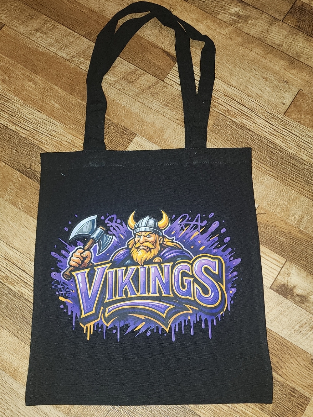 Black Vikings Graphic Tote Bag - Team Logo Design. 13x15